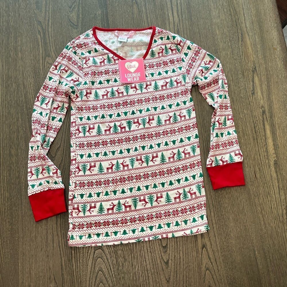 NWT Love Loungewear Sutton Christmas Winter Long Sleeve Henley PJ Top Size S